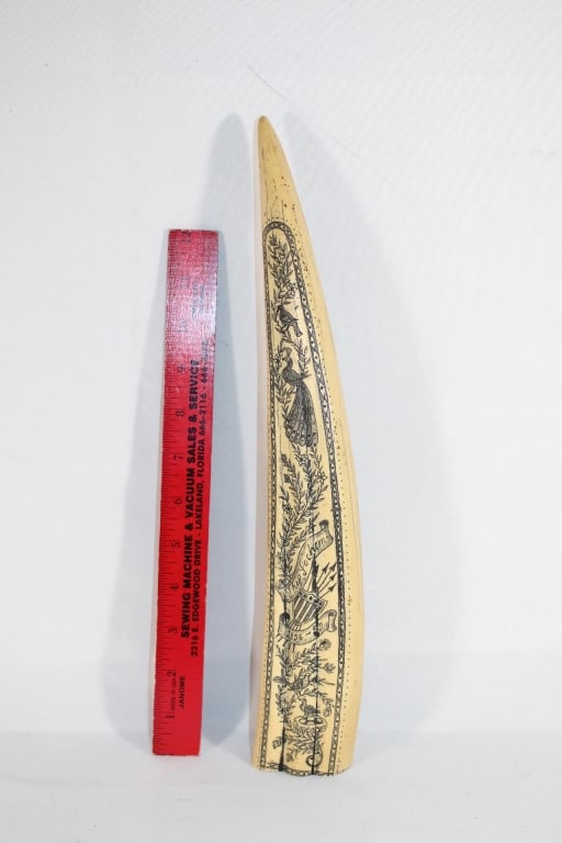 Resin Horn with SHIP SACHEM carvings: Good Overall Condition