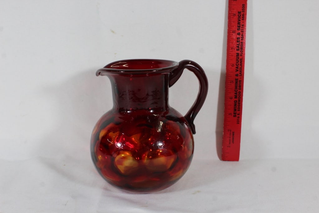 Hand Blown Red and Amber Glass Pitcher (1 of 4)