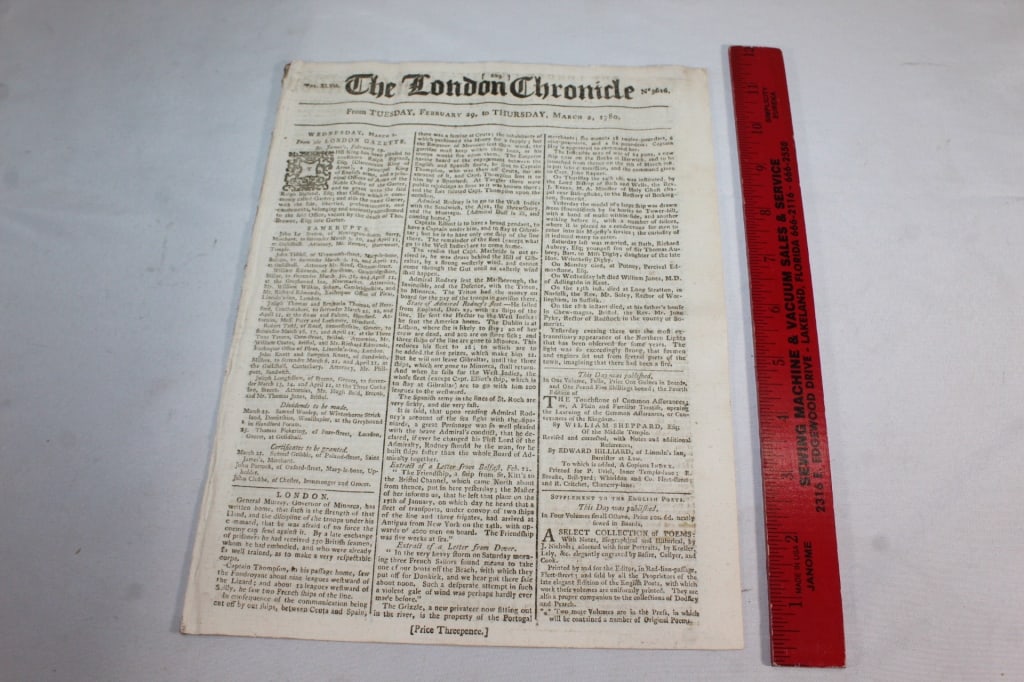 The London Chronicle March 1780: Good overall as pictured
