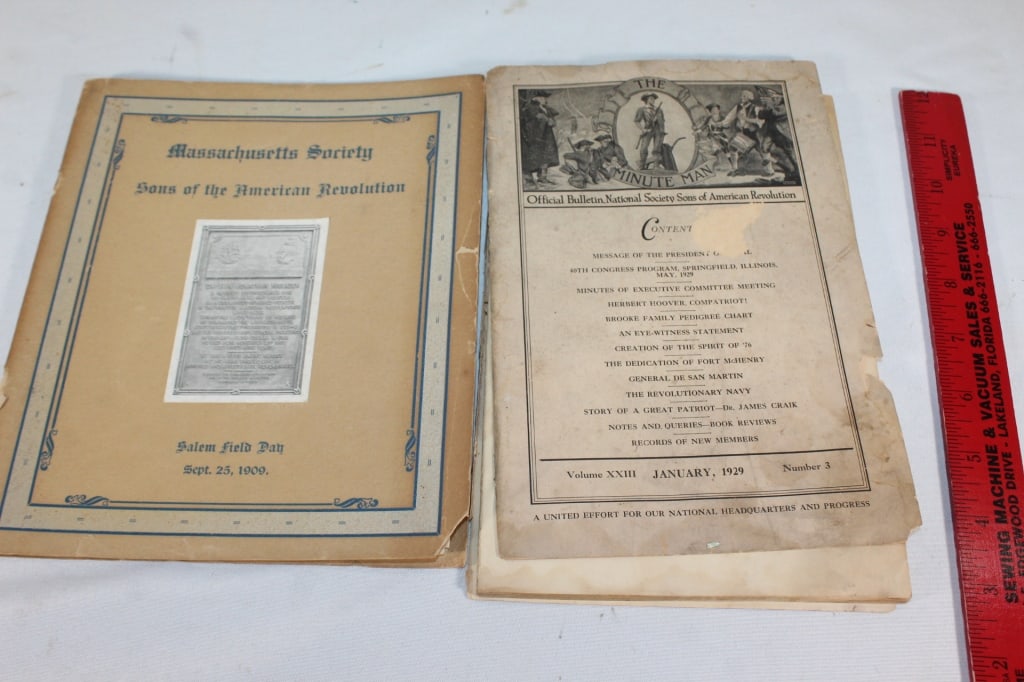 Massachusetts Society,The Minute Man 1929,1909: Sons of the American Revolution 1909- Official Bulletin, National Society of Sons of American Revolution Jan. 1929 Good overall as pictured