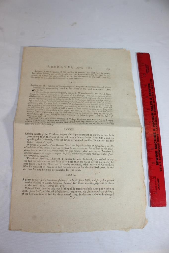 Ephemera Resolves April 1781: Good overall as pictured