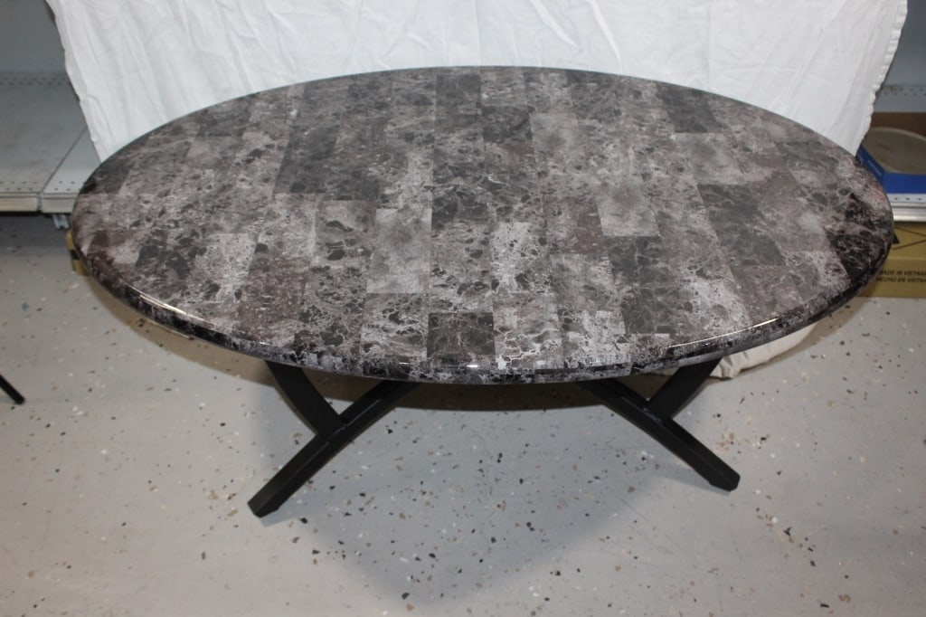 Faux Marble and Metal Oval Coffee Table (1 of 3)