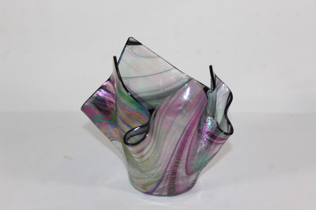 Signed Iridescent Art Glass Handkerchief Vase: Good overall as pictured