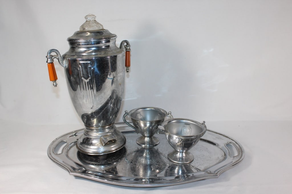 Vintage Coffee Pot with Tray, Creamer & Sugar (1 of 4)