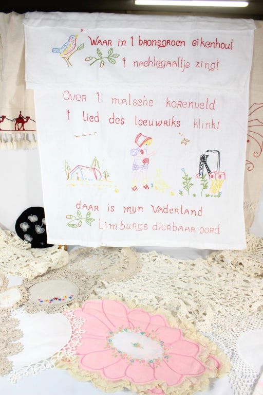 Lot of Doilies, Table Runner, and Apron: Good overall as pictured.