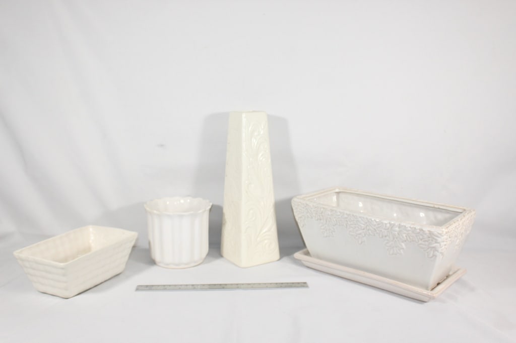 Lot of  Misc. Flower Pots & Tall Vase (1 of 3)