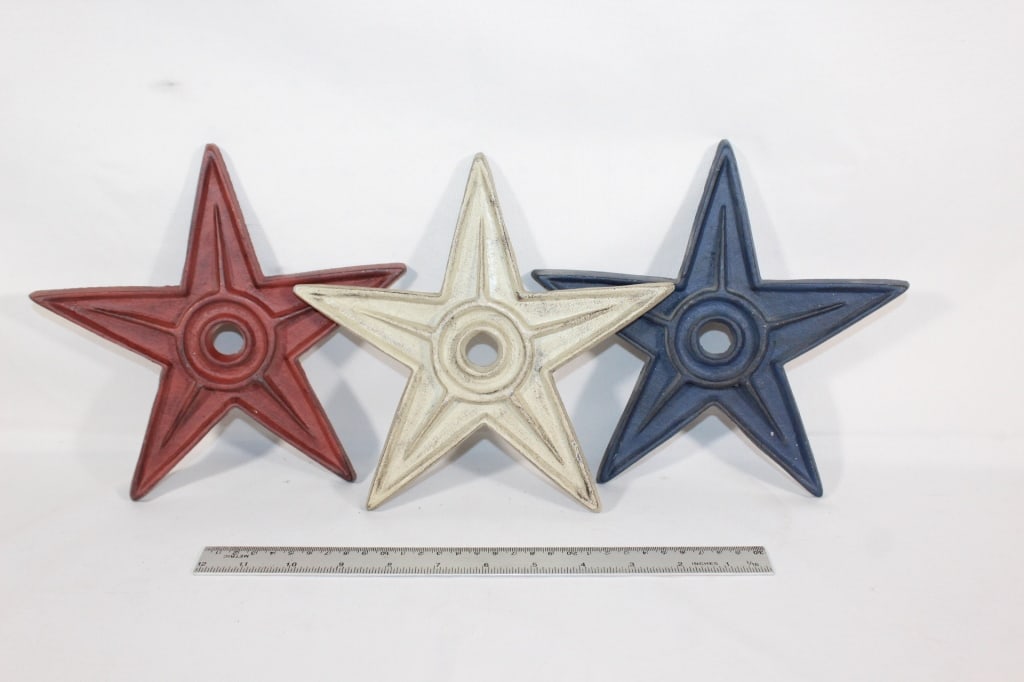Lot of Cast Iron Stars /3: Red, White & Blue Good overall as pictured