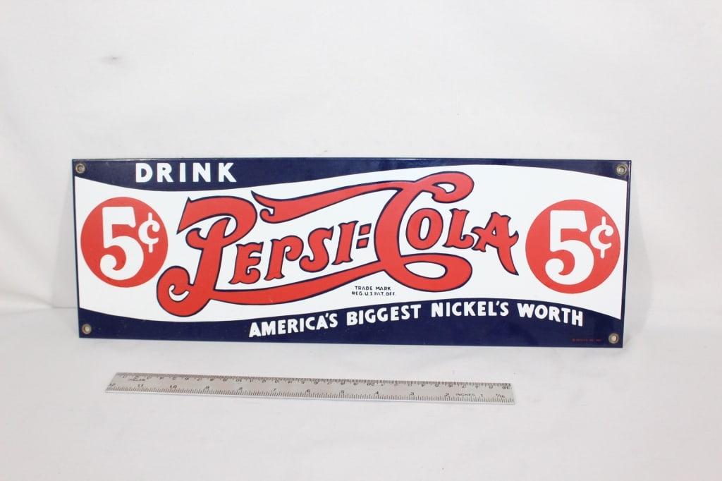 Pepsi Cola 5 Cent Advertising Wall Sign: Good overall as pictured