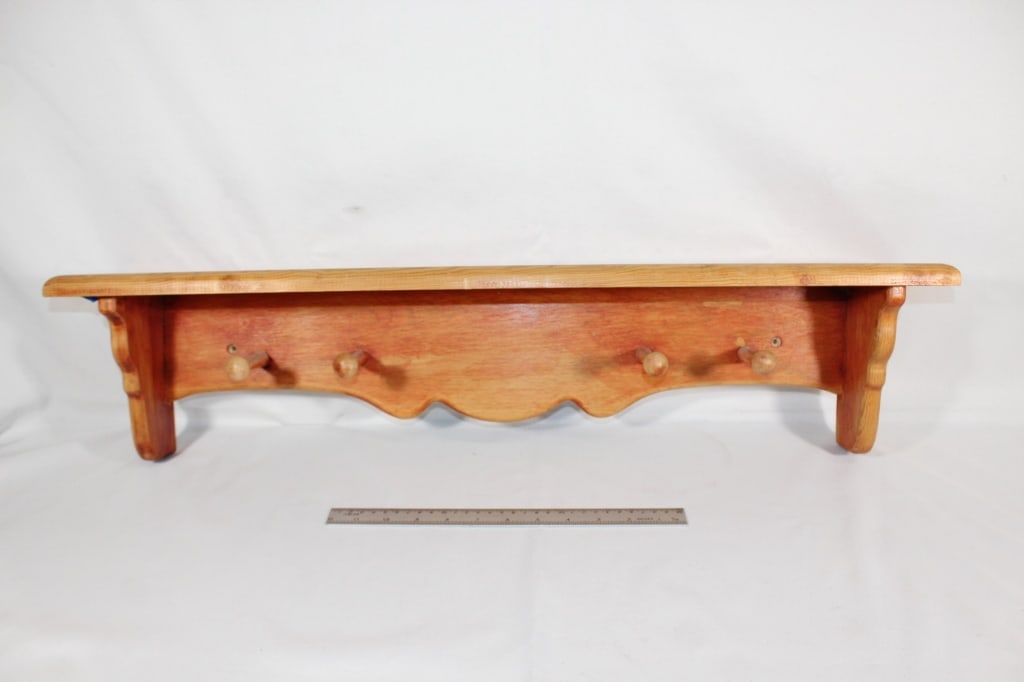 Wooden Wall Shelf w./ 4 Peg Coat Rack: Good overall as pictured