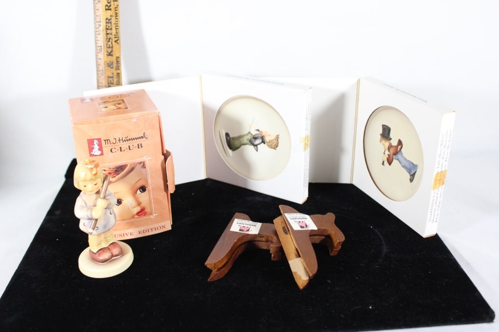 Two M.J. Hummel plates-One Figurine: Good overall as pictured