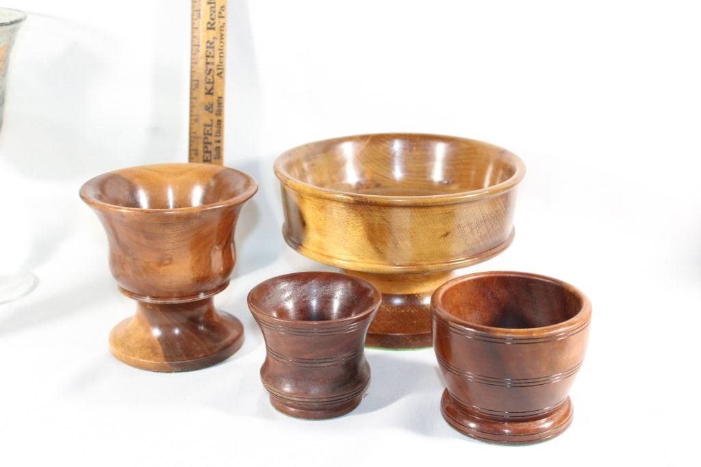 MCM hand carved cherry cups/bowls: Good overall as pictured