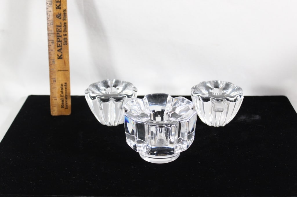 Three VTG Orrefous crystal candle holder: Good overall as pictured