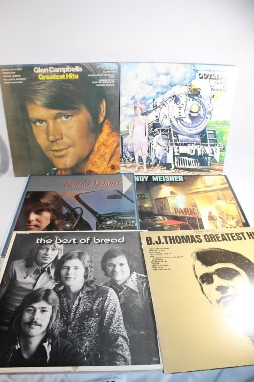 6 VTG records Glen Campbell,Outlaws,Bread: Randy Meisner,B.J. Thomas Good overall as pictured