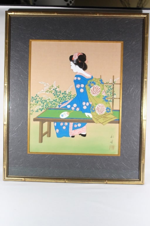 1940s Japanses Silkscreen of Geisha (1 of 3)