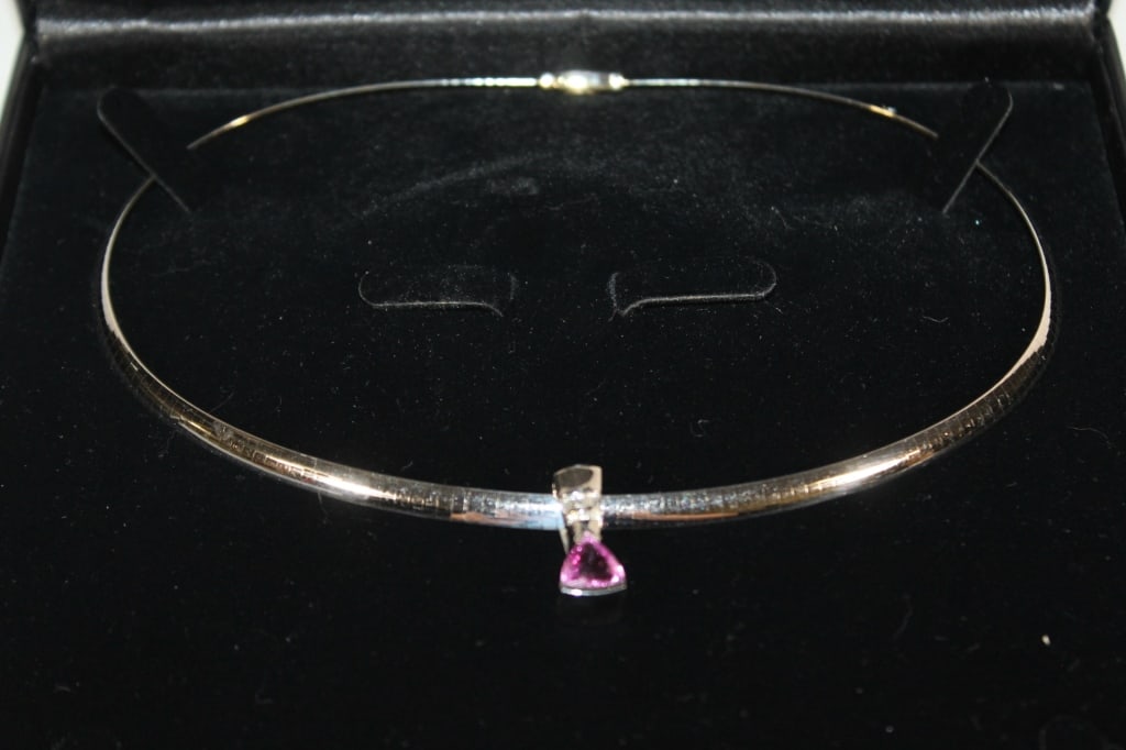 14 kt Gold & Pink Sapphire Diamond Necklace (1 of 8)