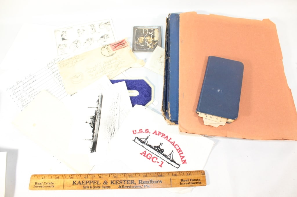 Lot of ephemera including U.S.S Appalachian doc.: dated 1942 Good overall as pictured
