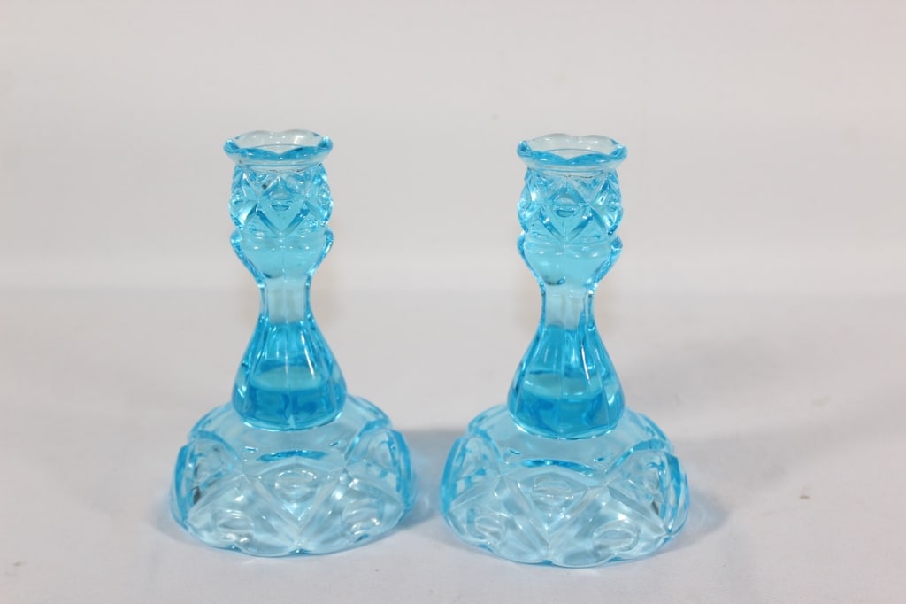 Fostoria Ocean Blue Glass Candlestick Holders (2) (1 of 3)