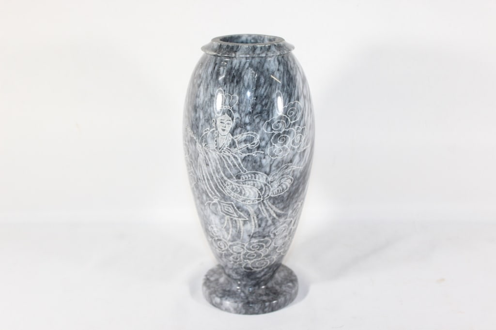 Onyx Marble 10 inch vase with Oriental Carvings (1 of 6)