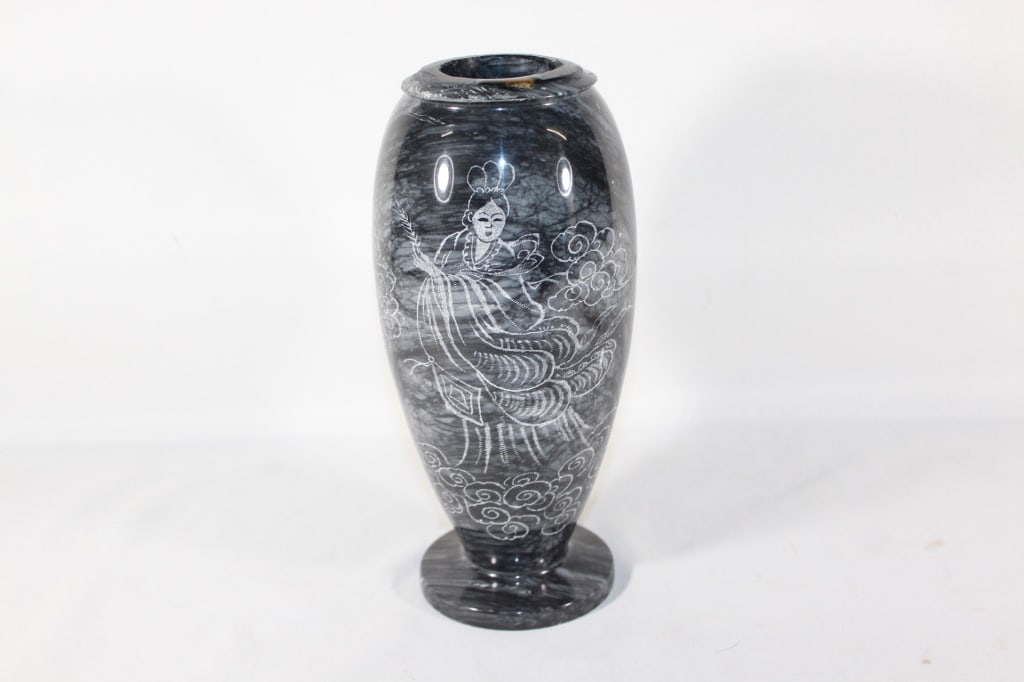 Onyx Marble Vase with Oriental Carvings (1 of 6)