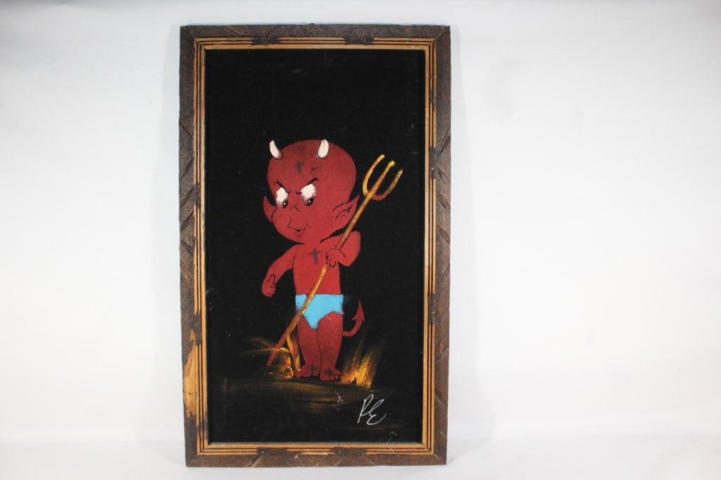 Little Devil On Black Velvet Wall Art Signed Pe Auction