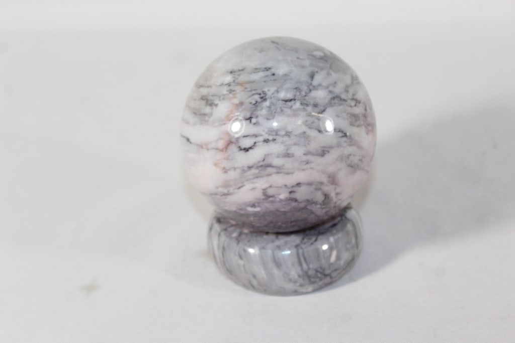 Gray Marble Sphere with Marble Base (1 of 3)