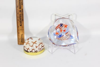 Two VTG Glass paperweight-one hand blown