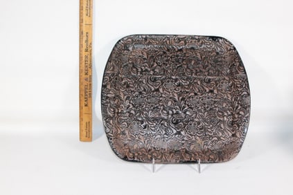 Signed Debbie Liberman pottery "tooled leather"