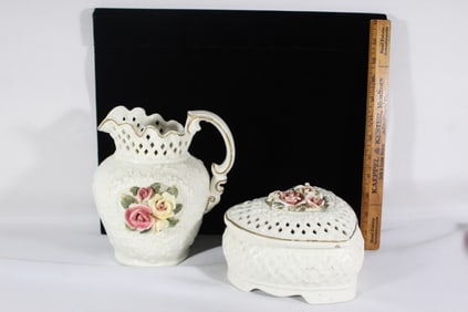 Capodimonte style pitcher and dresser box