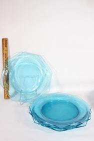 4 VTG Hazel Atlas Capri blue octagon plates
