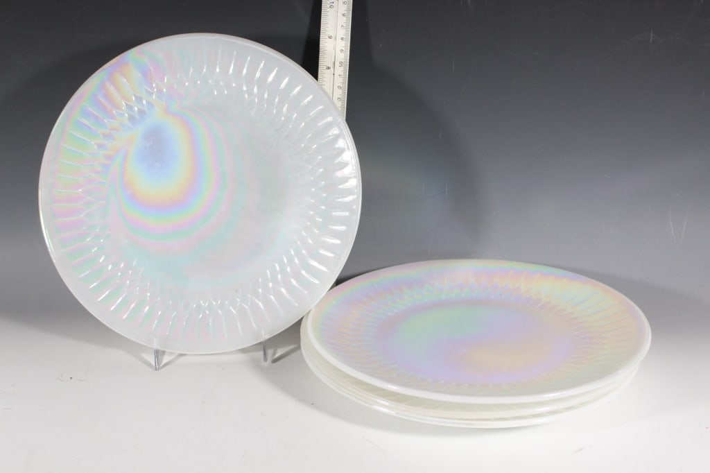 4 VTG Moonstone Iridescent plate set: Good overall as pictured