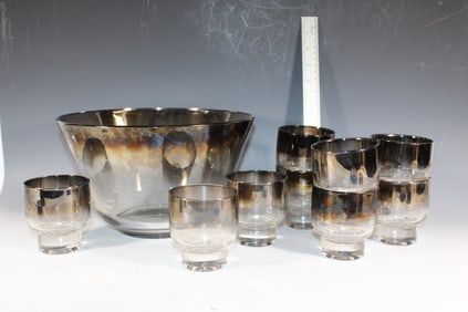 MCM Dorothy Thrope Silver fade punch bowl/glasses