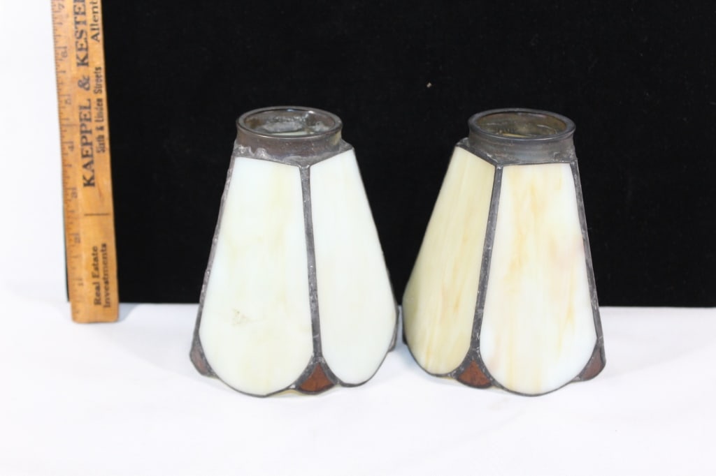 Pair of VTG handmade slag glass globes: Good overall as pictured