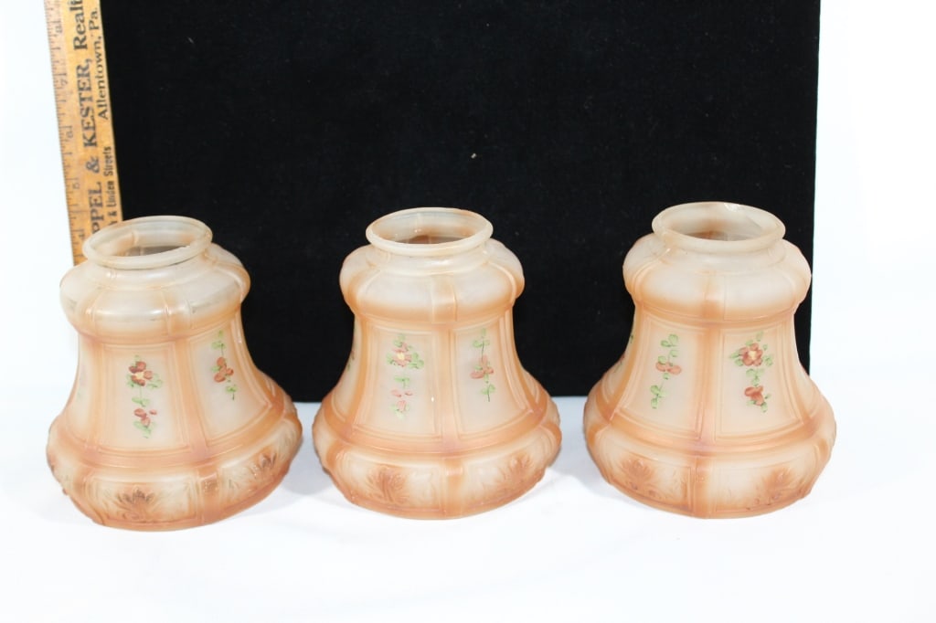 Three Antique hand painted frosted glass globes: Good overall as pictured