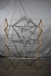 Small Collapsible Wood Drying Rack: measures about 47 inches tall; Proceeds from this lot benefit the Rotary Club of Greater Gainesville (Fla.)