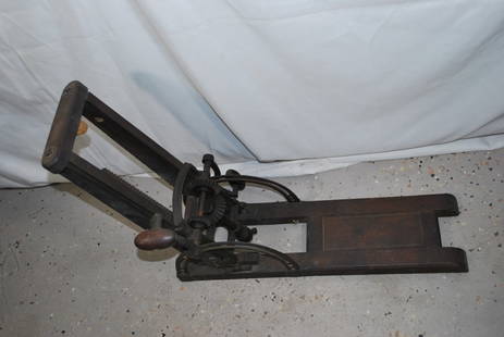 Antique beam boring machine: Roughly measures 24 inches tall and 18 inches long Good overall as pictured