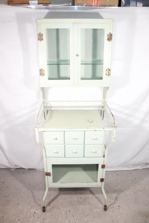 1920s Pharmacy/Dentist medicine cabinet: Roughly 60 inches tall and 24 inches wide Good overall as pictured