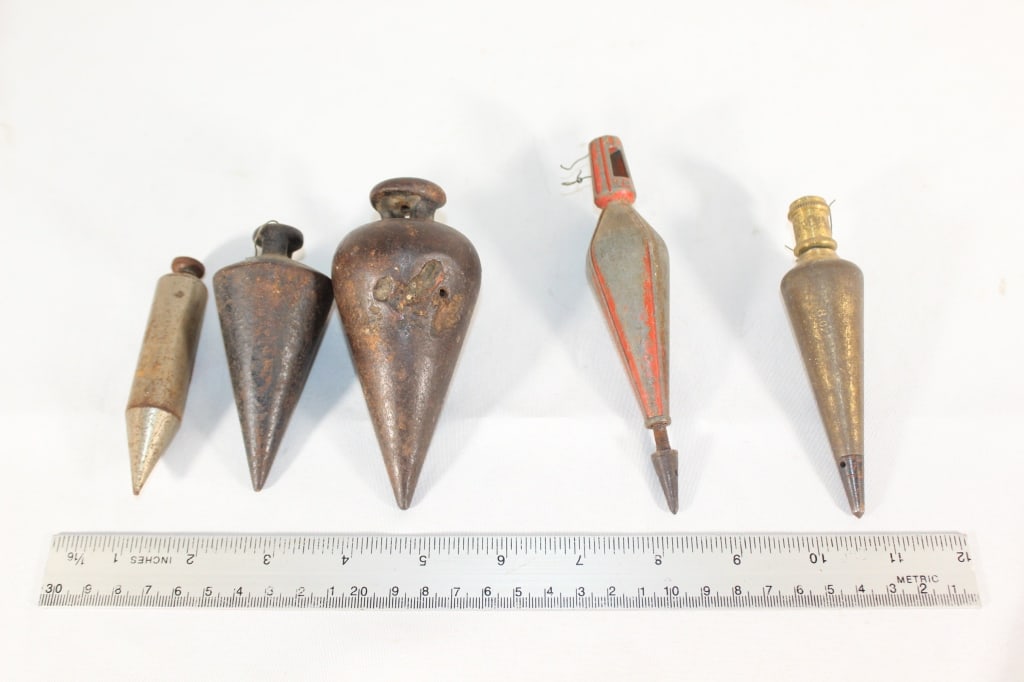 Lot of 5 Antique Metal Plumb Bobs (1 of 3)
