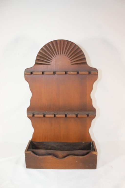 Vtg Wood Spoon Holder w/metal Basket: Good overall as pictured