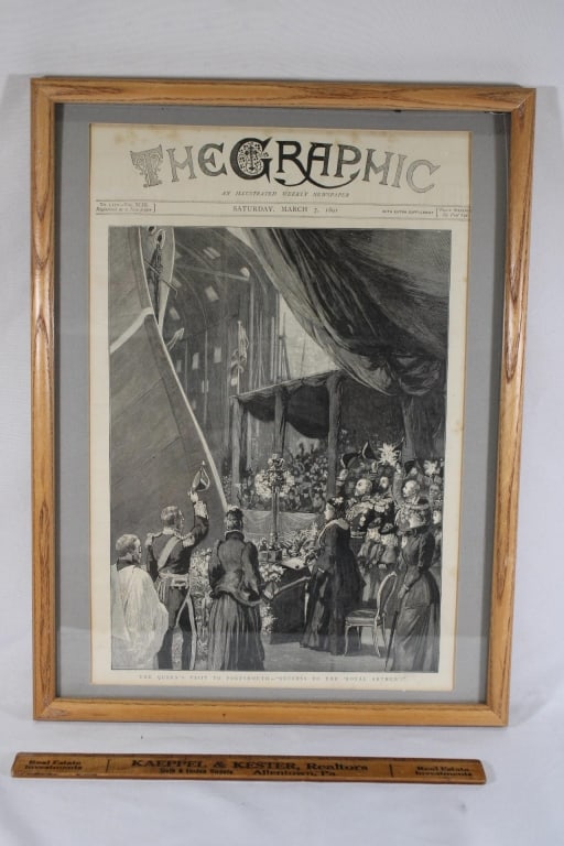 Framed 1891 Illustration Queen Victoria: good overall as pictured