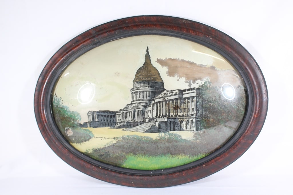 Antique Bubble Glass Washington Capital: back needs tacking in