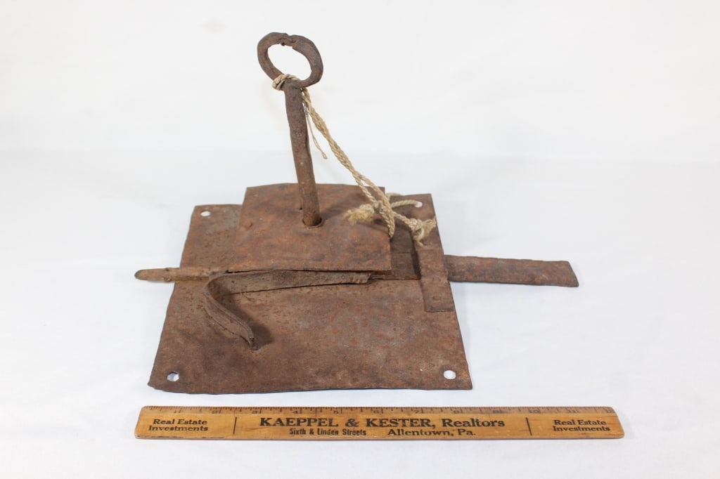 Antique Metal Door and Lock: Good overall as pictured