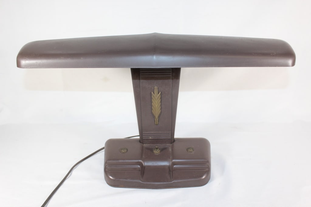 Vintage Moe Light Industrial Art Deco Lamp: unk working condition - bulbs may be bad