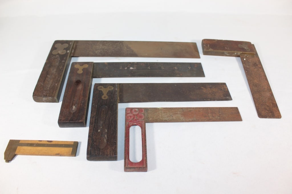 Lot of Antique Wood and Metal Framing Squares: Good overall as pictured