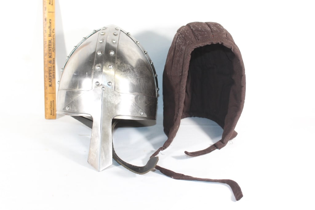 Knights of the Templar? Metal helmet and cloth cap: Good overall as pictured