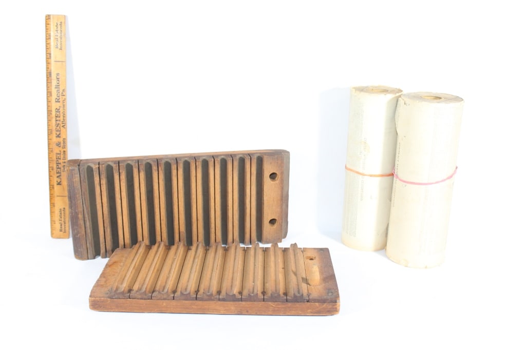 VTG Cigar mold, Roll of Tobacco Receipts: Good overall as pictured