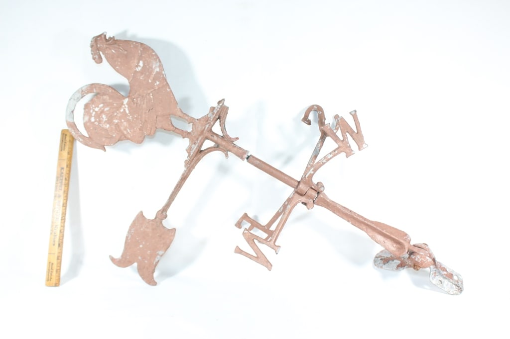 Large VTG weather vane rooster: missing arrow and letter is bent; Good overall as pictured