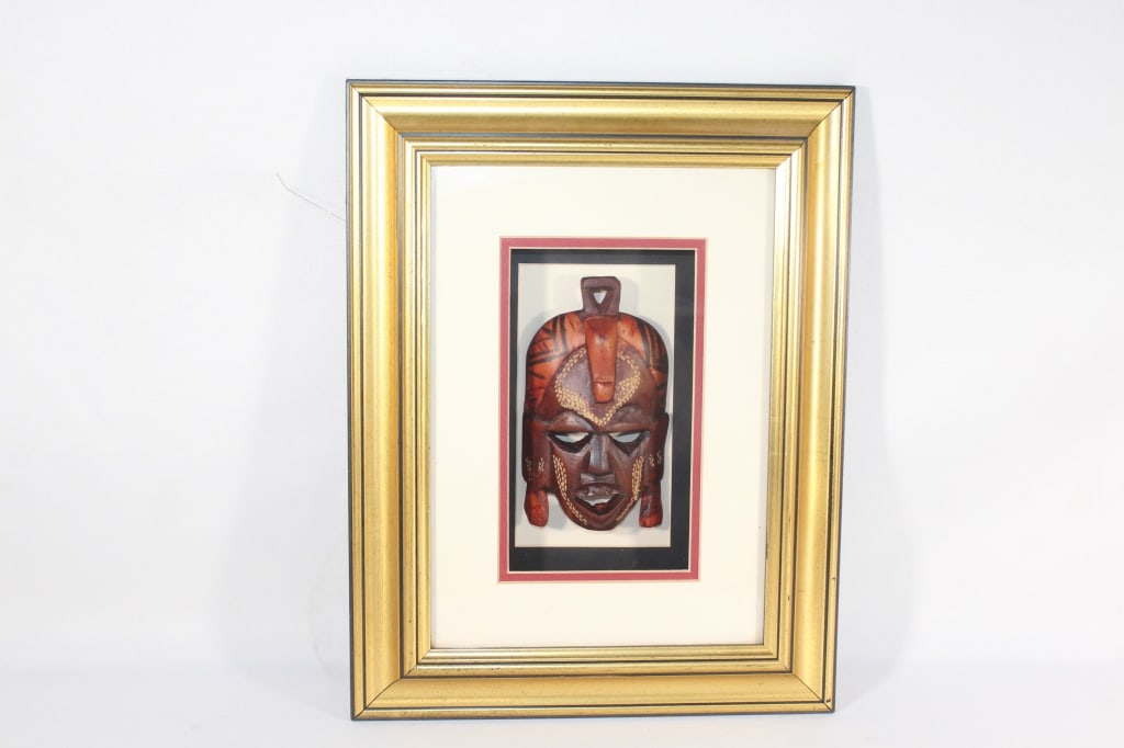 Framed Shadowbox of African Wood Mask (1 of 4)