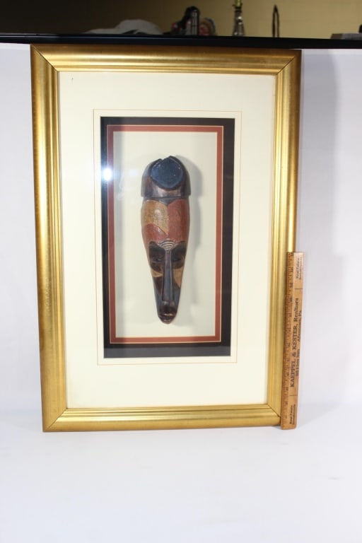 Large Framed Shadowbox of African Wood Mask (1 of 3)