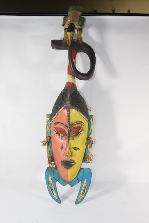 Ivory Coast W. Africa Tribal Wood Mask 28" Crab: La Cote D Lvoire; good overall as pictured