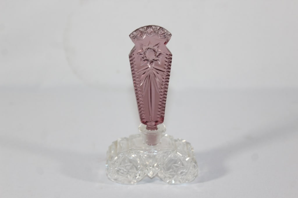 Glass Perfume Bottle with Purple Stopper (1 of 3)